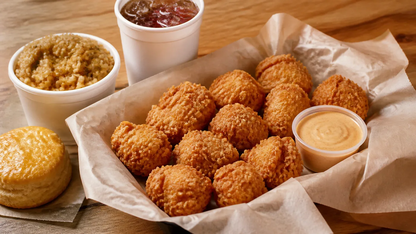 Church's 12PC Boneless Wings meal with dipping sauce, regular side, drink, and Honey-Butter Biscuit