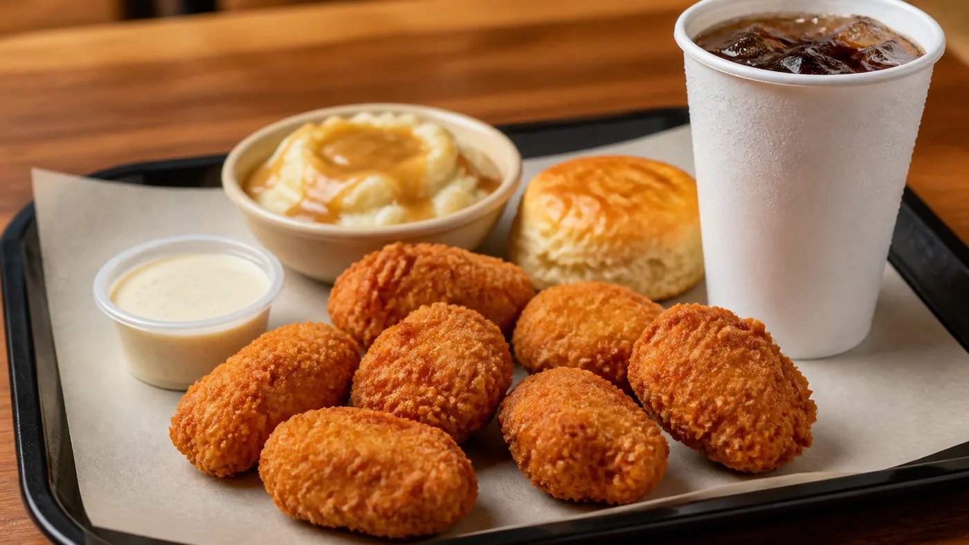 Church's 8PC Boneless Wings meal with dipping sauce, regular side, drink, and Honey-Butter Biscuit