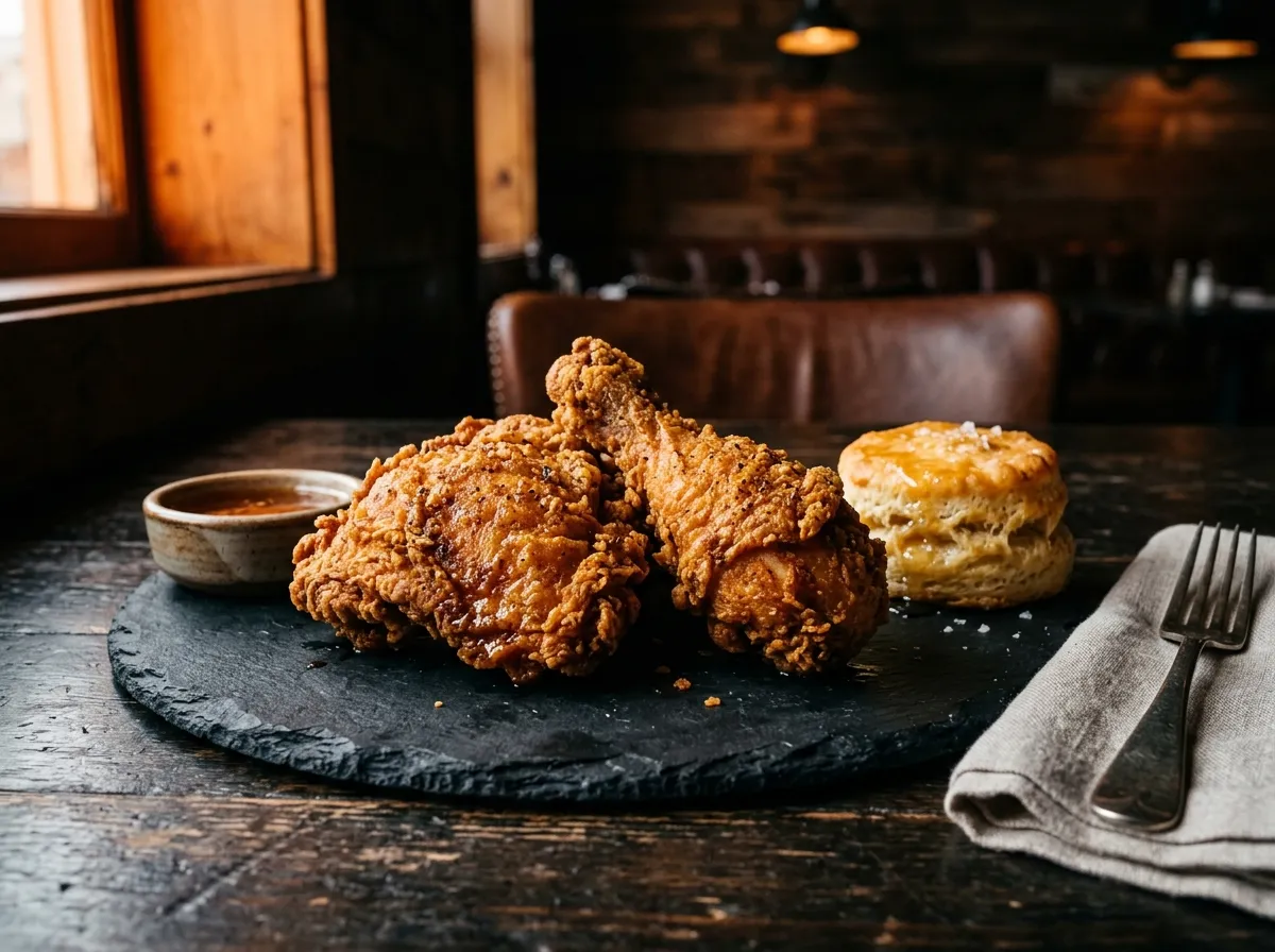 Crispy fried chicken pieces with a honey-butter biscuit for Church's nutrition guide