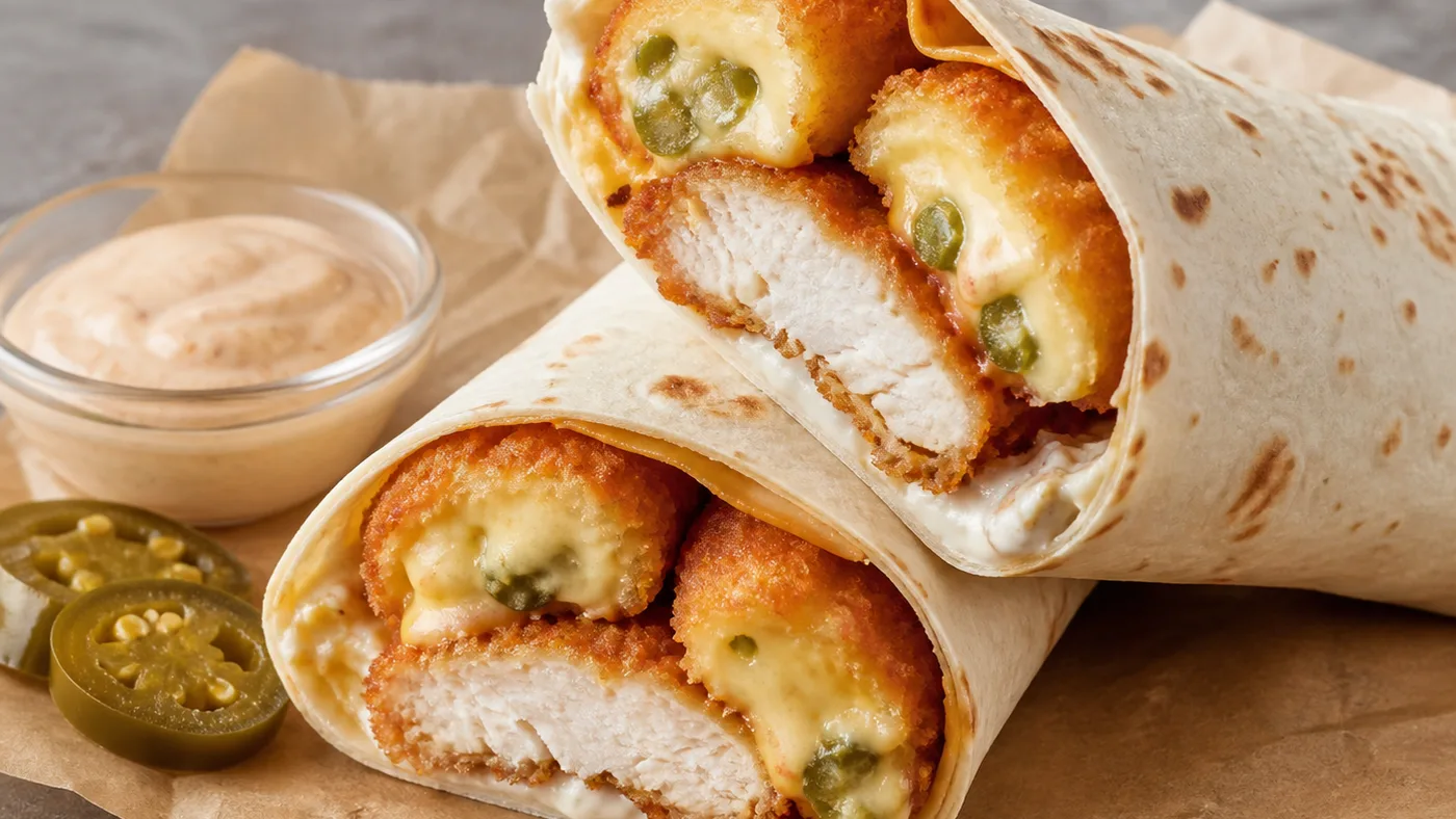 Church's Jalapeño Cheese Bombers Tender Wrap with crispy Original Tender, mayo, two cheese bombers, and warm tortilla